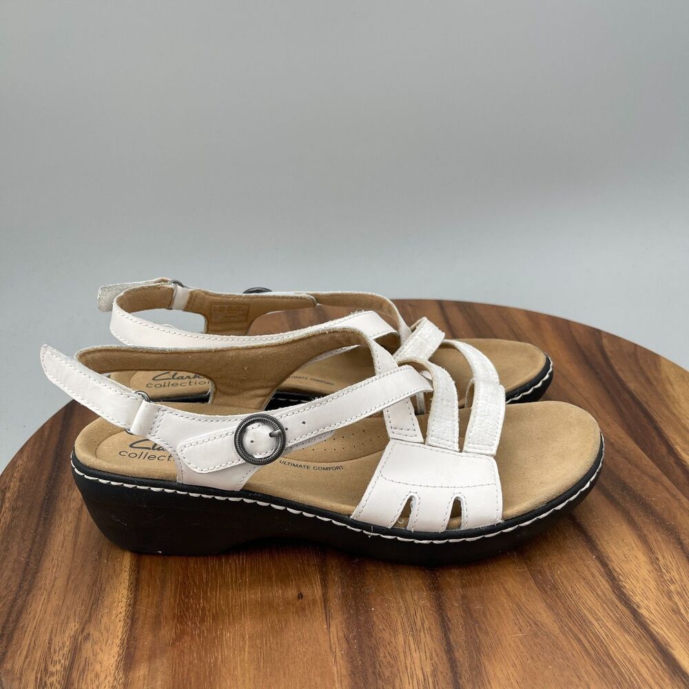 Clarks Sandals Womens Size 10 M White Leather Casual Comfort Walking Shoes